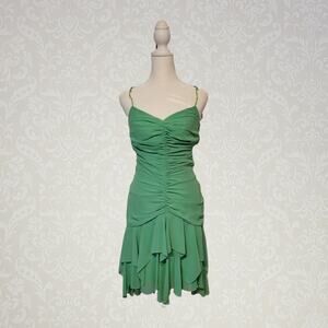 Allen Shwarts, 4 | 90s Bodycon Ruched Lime Green Prom Evening Bead Straps Dress